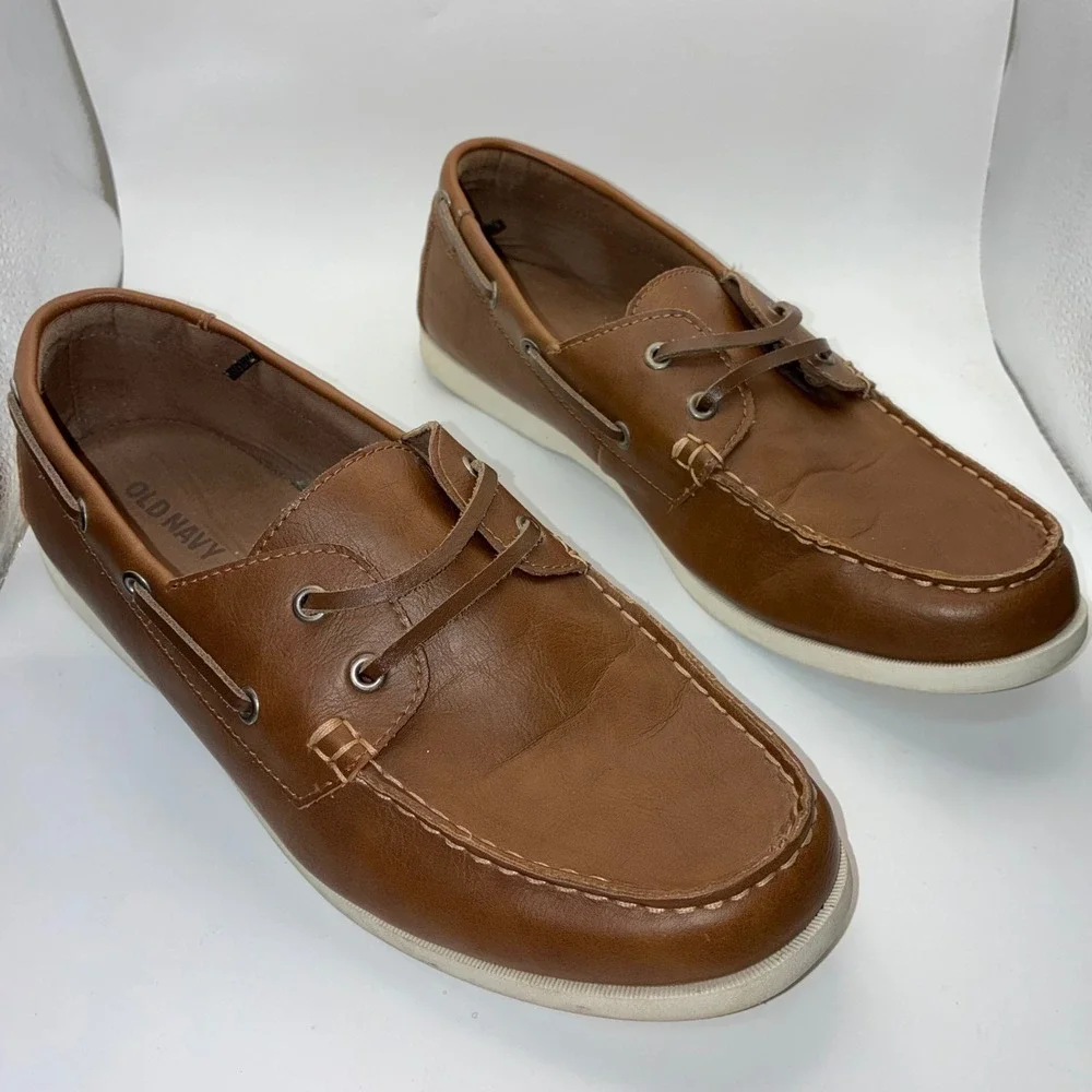 Old Navy Mens Size 11 Tan Brown Faux Leather Boat Shoes Moc‎ Toe Loafers